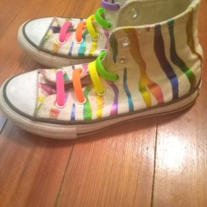 Little girls size 12 rainbow zebra print converses